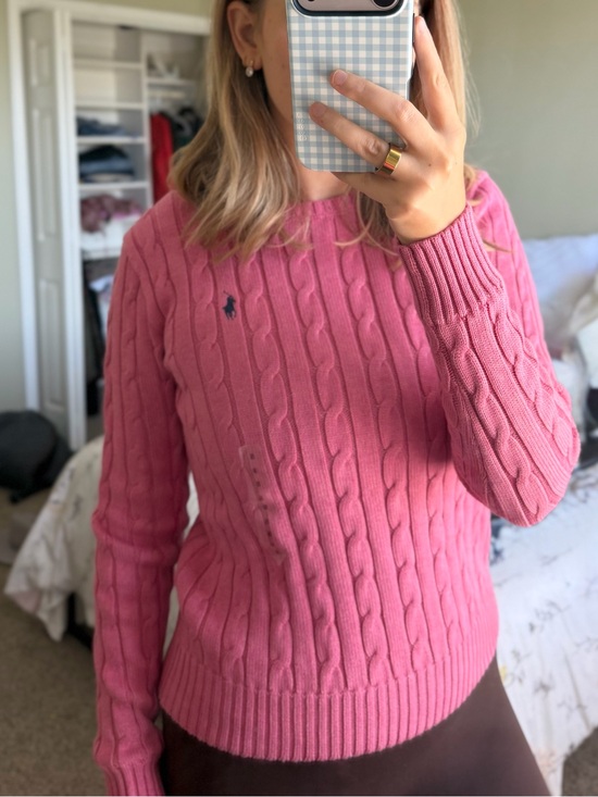 Polo Ralph Lauren Sweaters - Polo by Ralph Lauren Pink Cable-Knit Crewneck Sweater